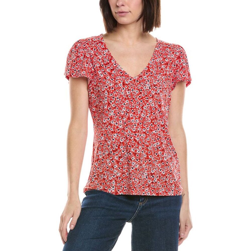 Cece Womens  V-Neck Tulip Sleeve Knit Top, Red
